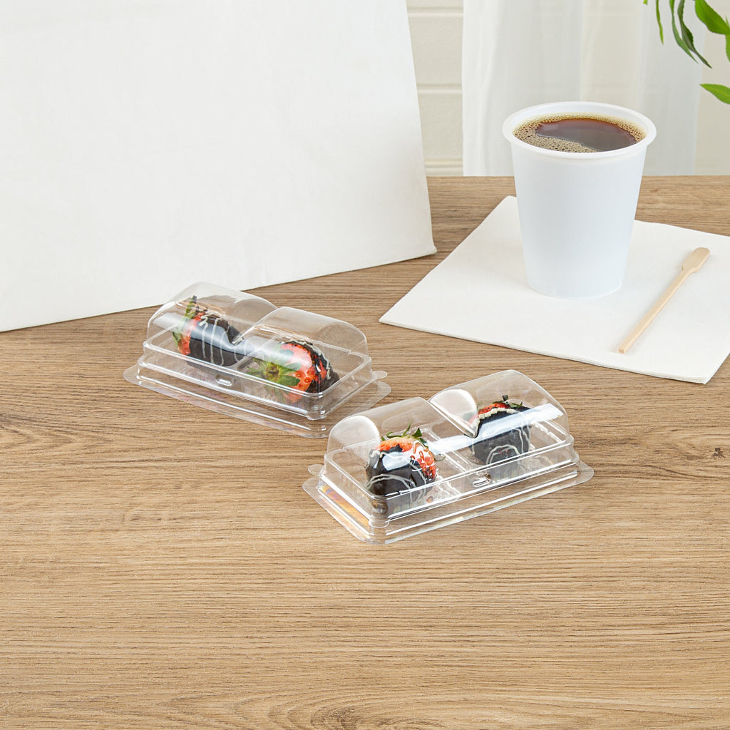 Thermo Tek 5 oz Clear Plastic Pastry Box - with Lid, Duo - 5 1/4" x 3" x 1 3/4" - 100 count box