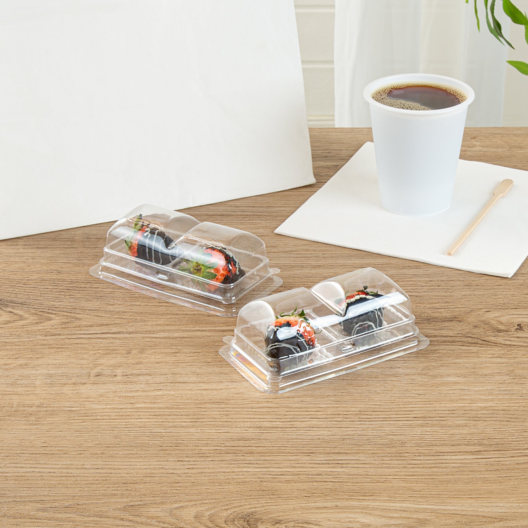 Thermo Tek 5 oz Clear Plastic Pastry Box - with Lid, Duo - 5 1/4" x 3" x 1 3/4" - 100 count box