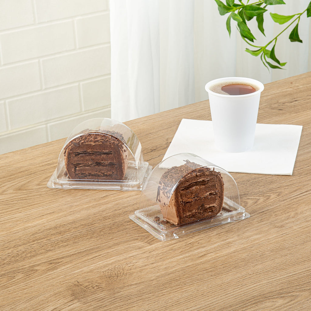 Thermo Tek 13 oz Semicircle Clear Plastic Swiss Roll Cake Box - with Lid - 5 1/2" x 3 1/2" x 3 1/4" - 100 count box