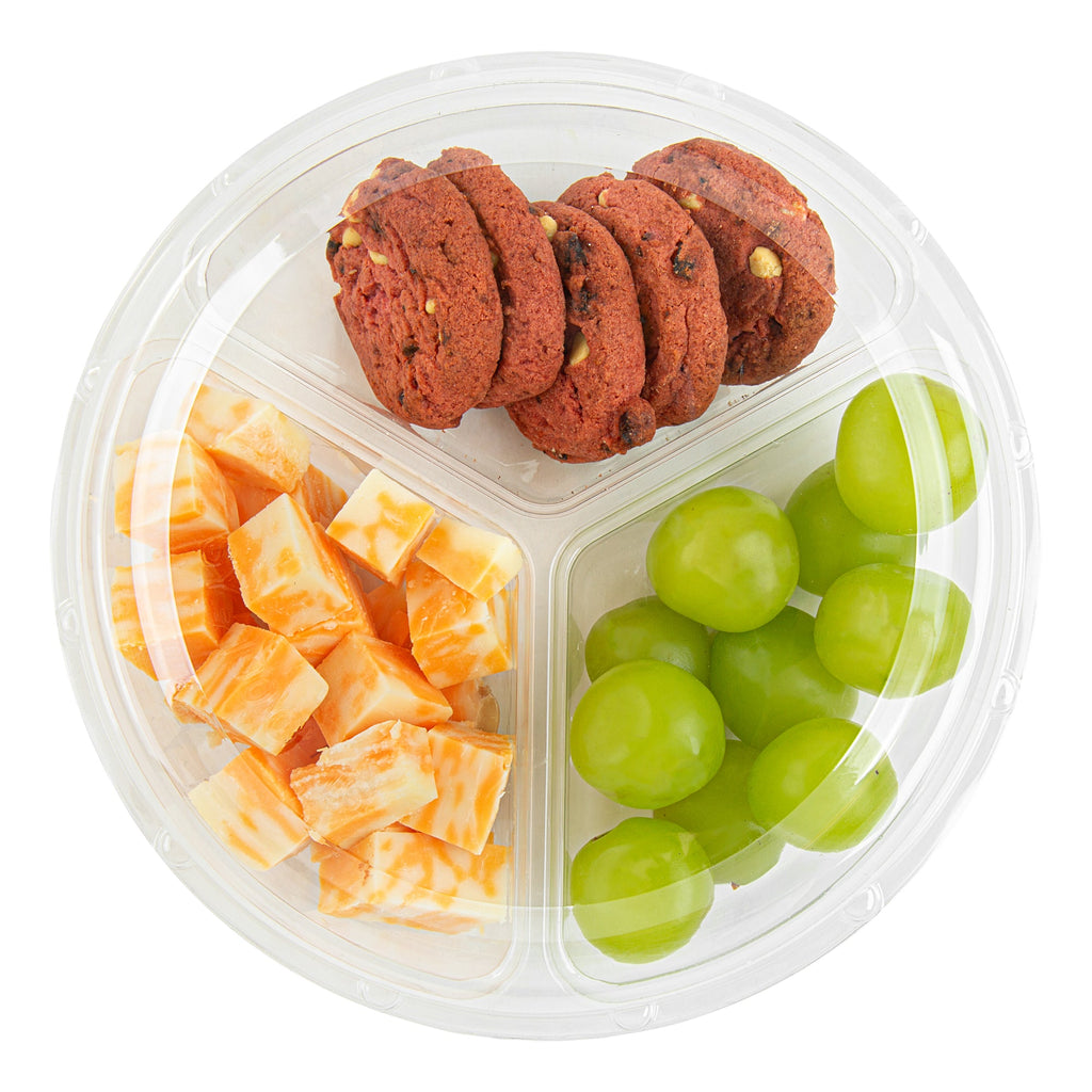 Thermo Tek Round Clear Plastic Serving Platter - with Lid, 3 Compartments - 7 1/2" x 7 1/2" x 2 1/2" - 100 count box