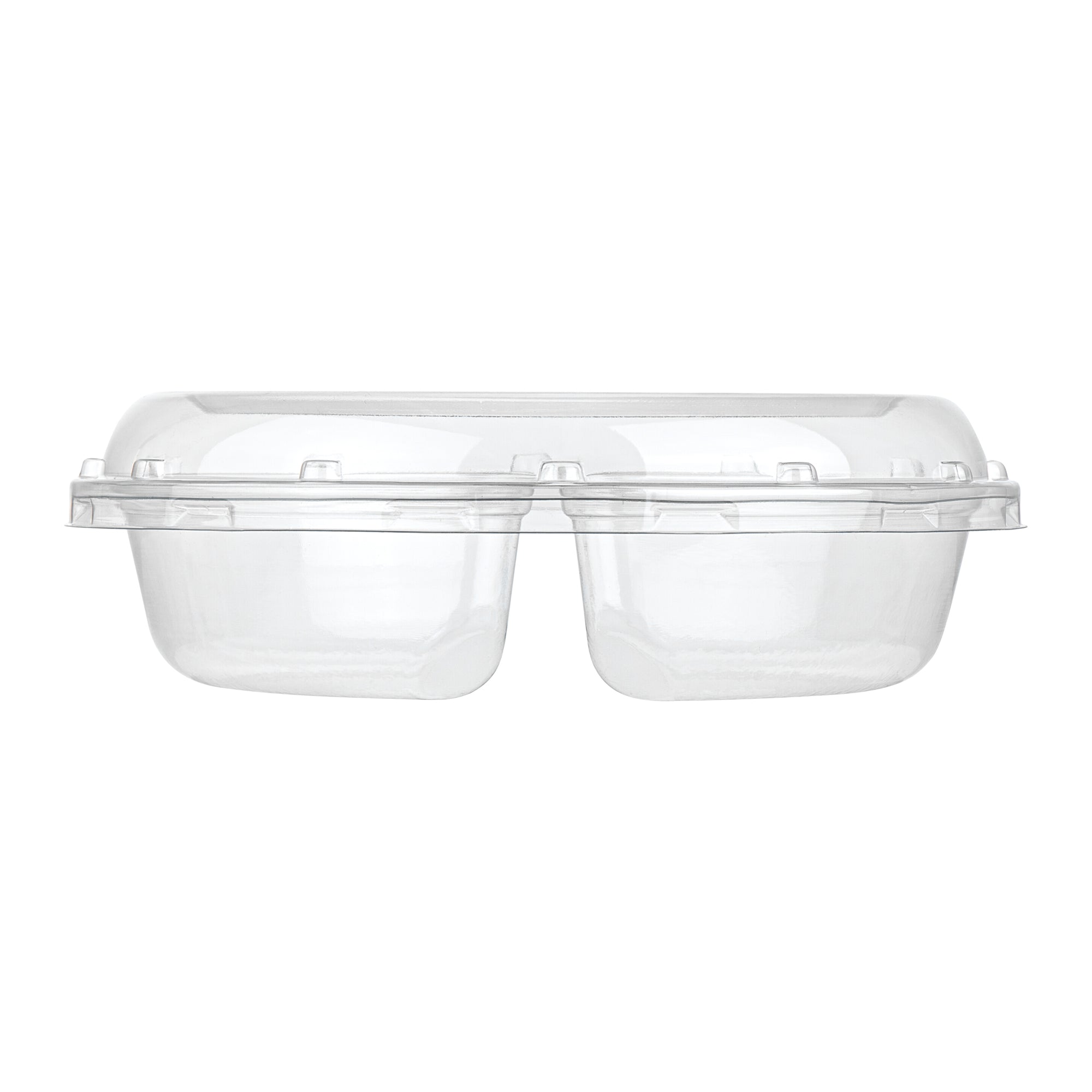 Thermo Tek Round Clear Plastic Serving Platter - with Lid, 2 Compartments - 7 1/2" x 7 1/2" x 2 1/2" - 100 count box