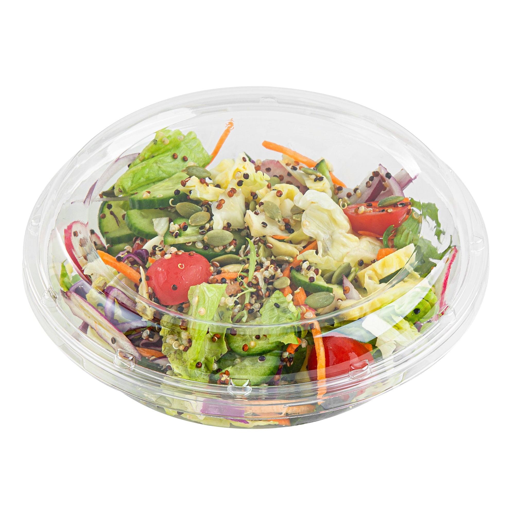 Thermo Tek Round Clear Plastic Serving Platter - with Lid - 7 1/2" x 7 1/2" x 2 1/2" - 100 count box
