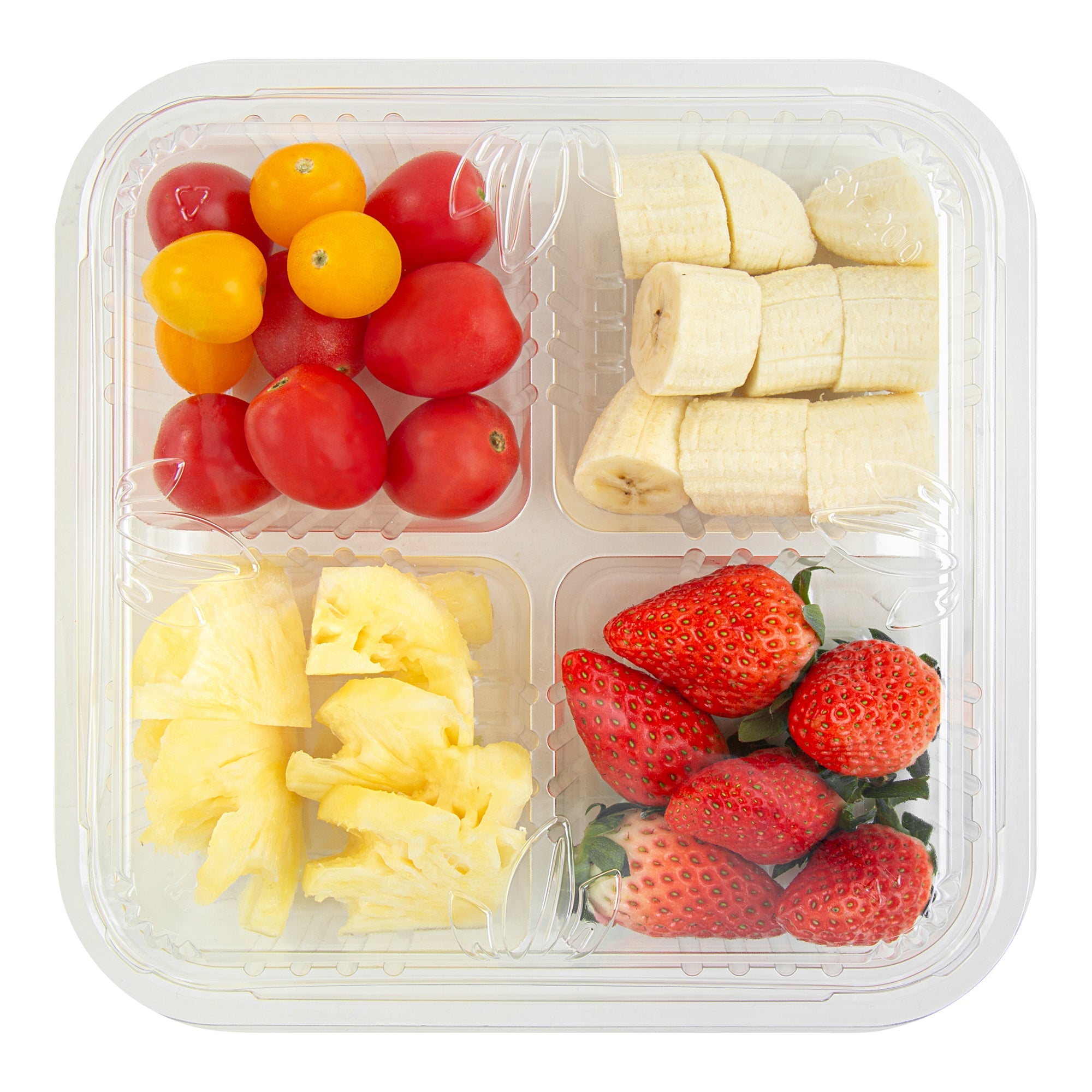 Thermo Tek Square Clear Plastic Serving Platter - with Lid, 4 Compartments - 8 1/4" x 8 1/4" x 2 1/4" - 100 count box