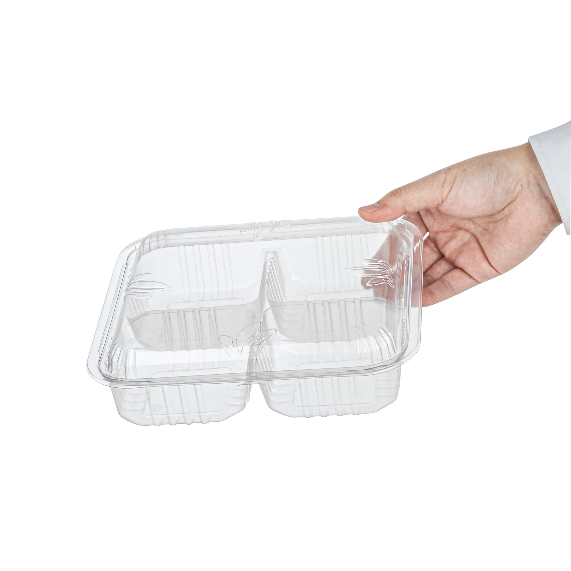 Thermo Tek Square Clear Plastic Serving Platter - with Lid, 4 Compartments - 8 1/4" x 8 1/4" x 2 1/4" - 100 count box