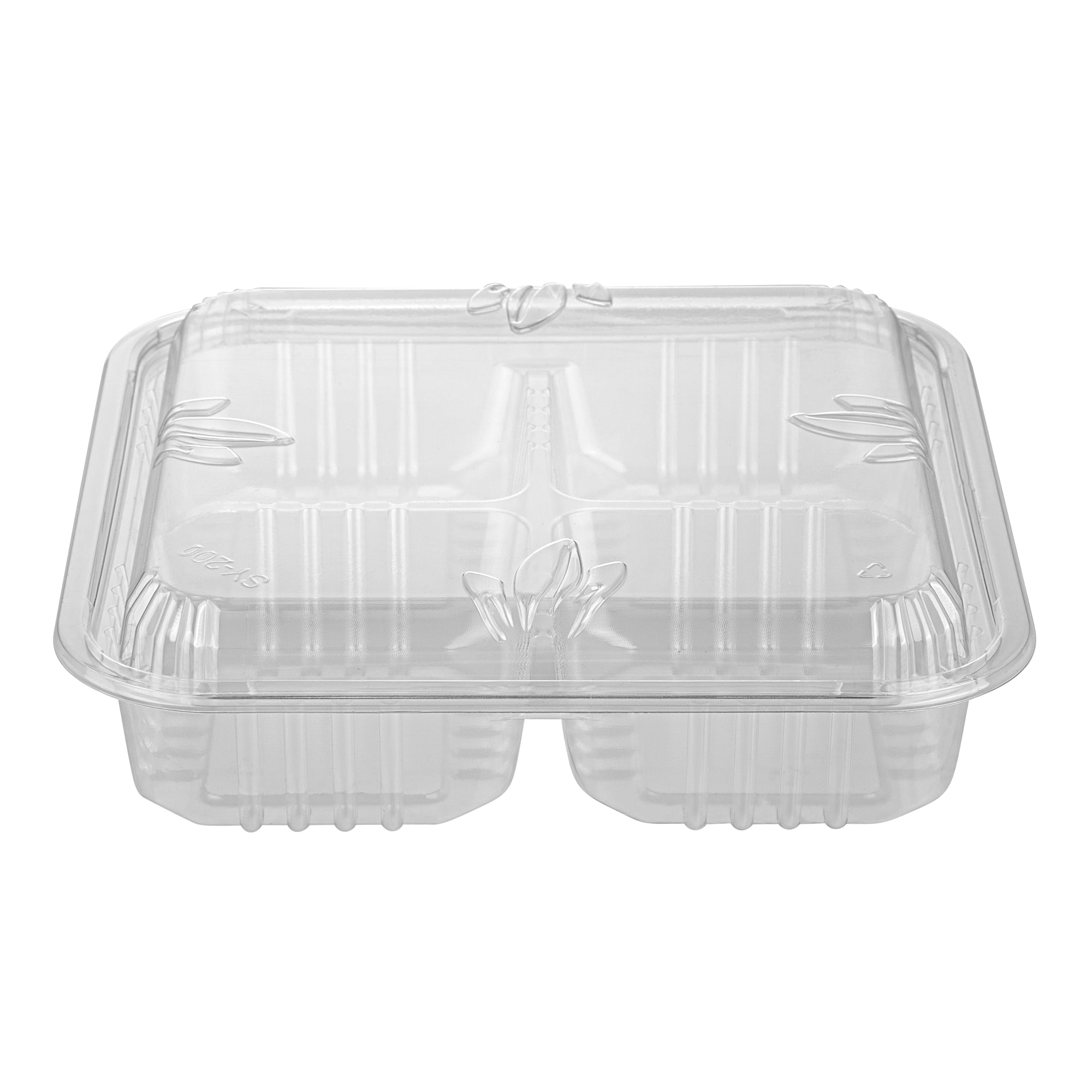 Thermo Tek Square Clear Plastic Serving Platter - with Lid, 4 Compartments - 8 1/4" x 8 1/4" x 2 1/4" - 100 count box