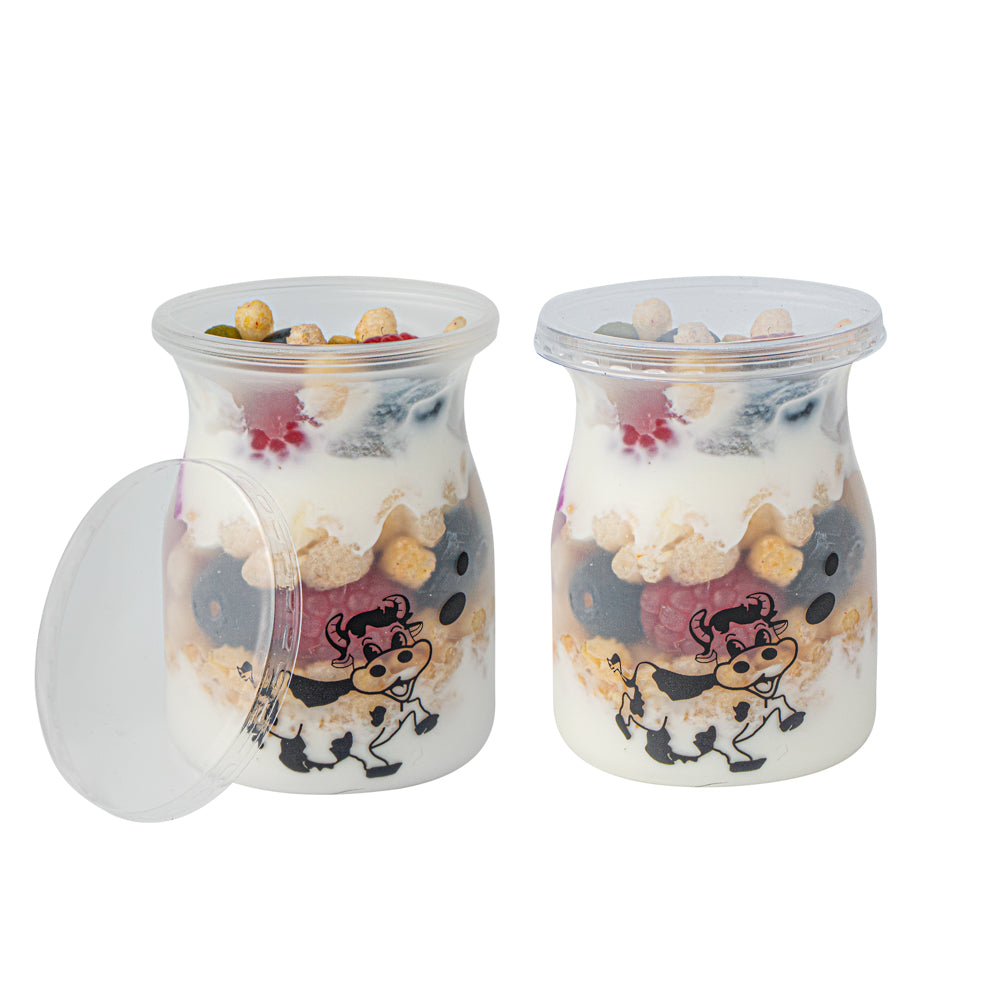 Mini Serve 4 oz Clear Plastic Happy Cow Yogurt Cup - with Lid - 2 1/4" x 2 1/4" x 2 3/4" - 100 count box