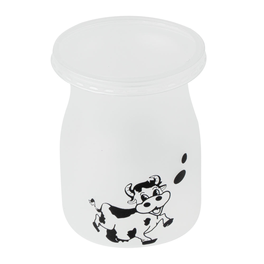 Mini Serve 4 oz Clear Plastic Happy Cow Yogurt Cup - with Lid - 2 1/4" x 2 1/4" x 2 3/4" - 100 count box