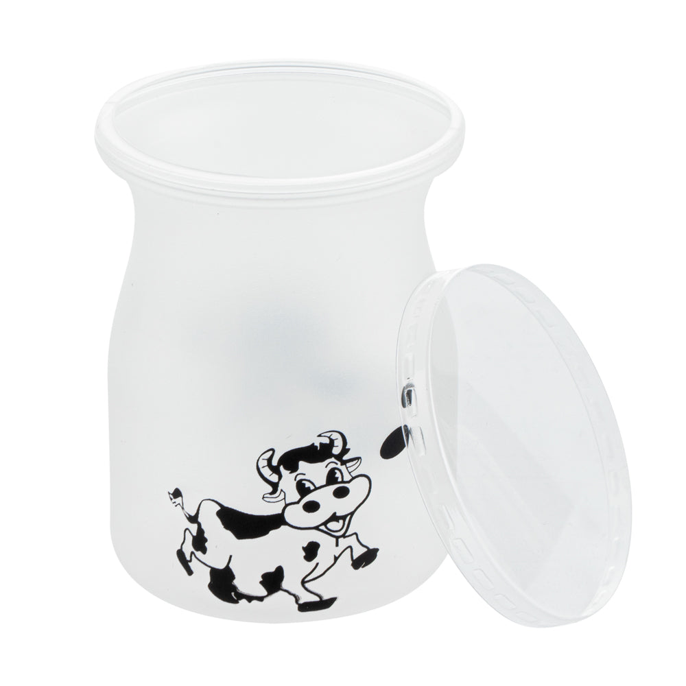 Mini Serve 4 oz Clear Plastic Happy Cow Yogurt Cup - with Lid - 2 1/4" x 2 1/4" x 2 3/4" - 100 count box
