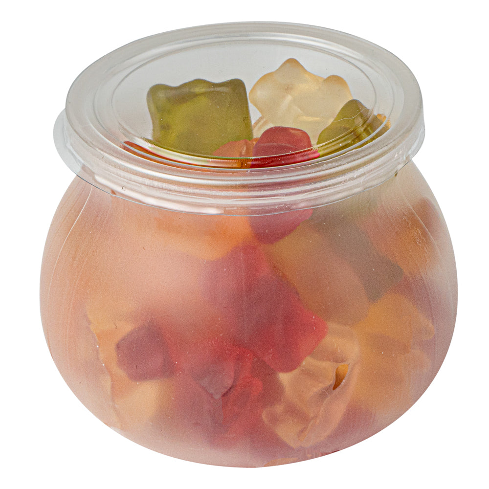 Mini Serve 4 oz Frosted Plastic Bulbous Candy Jar - with Lid - 2 1/2" x 2 1/2" x 2 1/2" - 100 count box