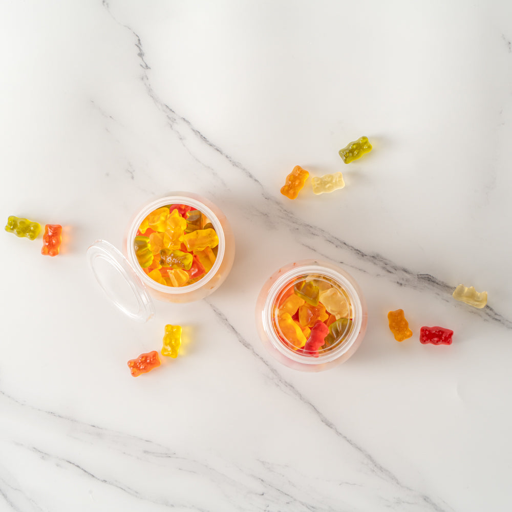 Mini Serve 4 oz Frosted Plastic Bulbous Candy Jar - with Lid - 2 1/2" x 2 1/2" x 2 1/2" - 100 count box