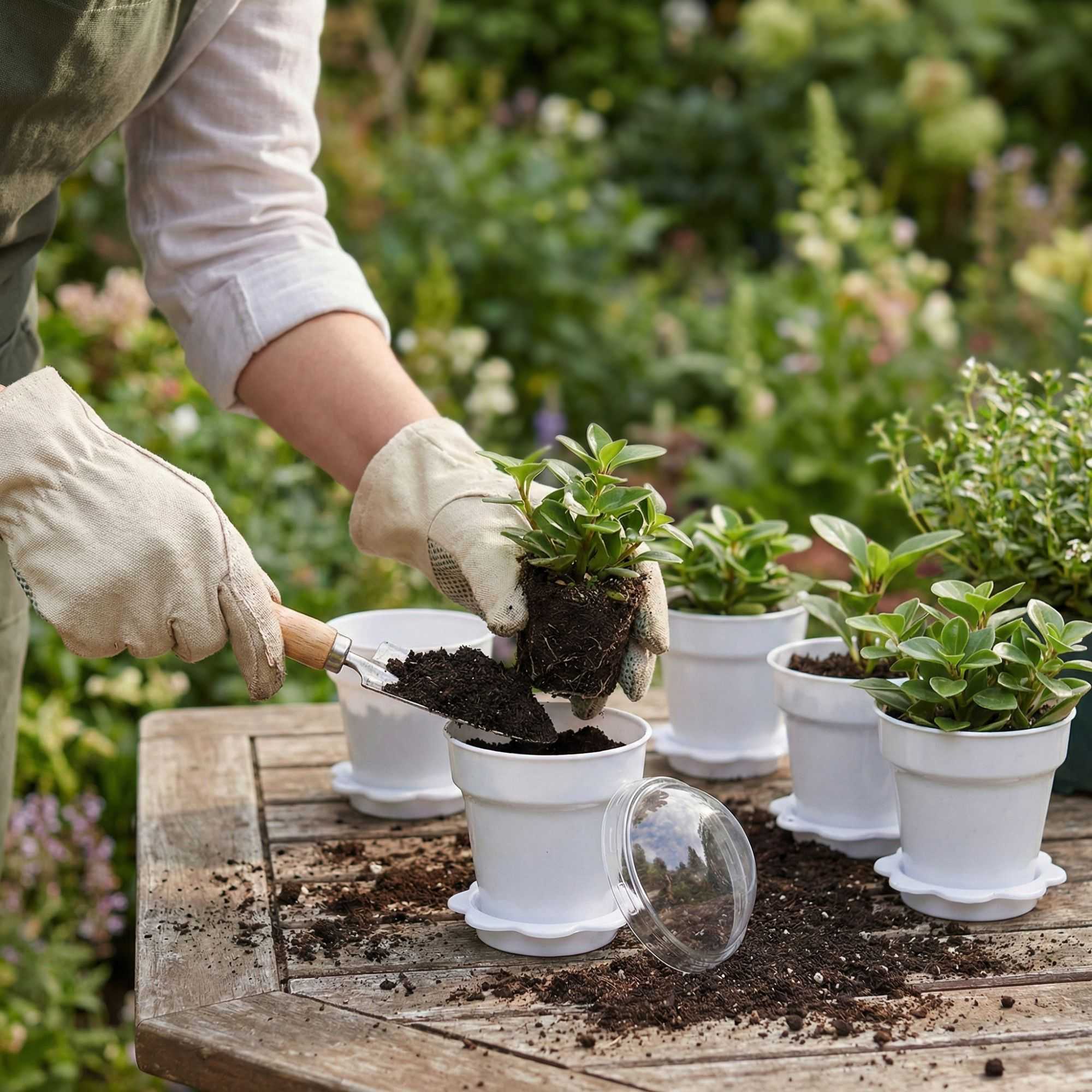 Mini Serve 6 oz White Plastic Mini Flower Pot Cup - with Lid - 3" x 3" x 3" - 100 count box