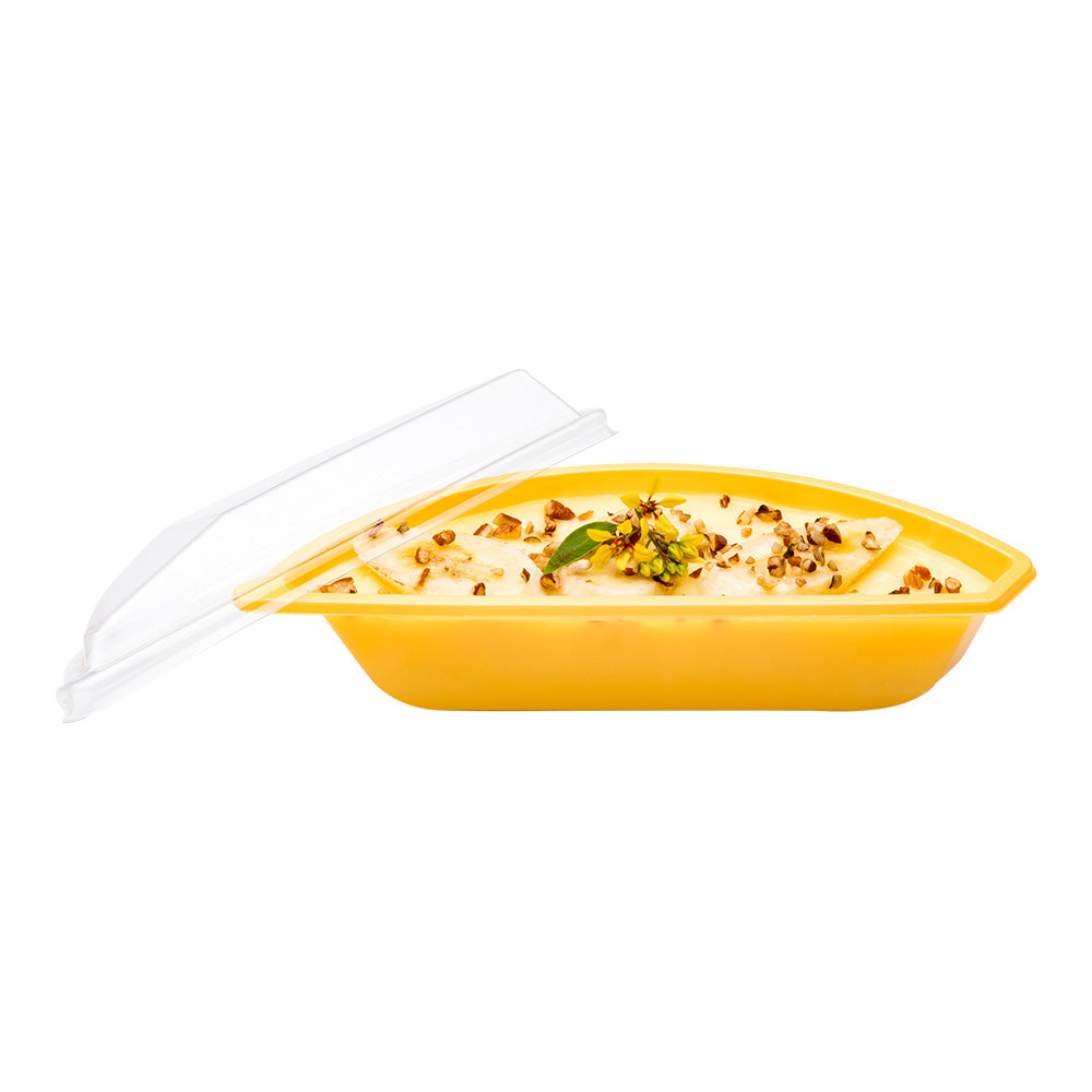 Sweet Vision 7 oz Yellow Plastic Banana Split Boat - with Lid - 8" x 3" x 2 1/2" - 100 count box