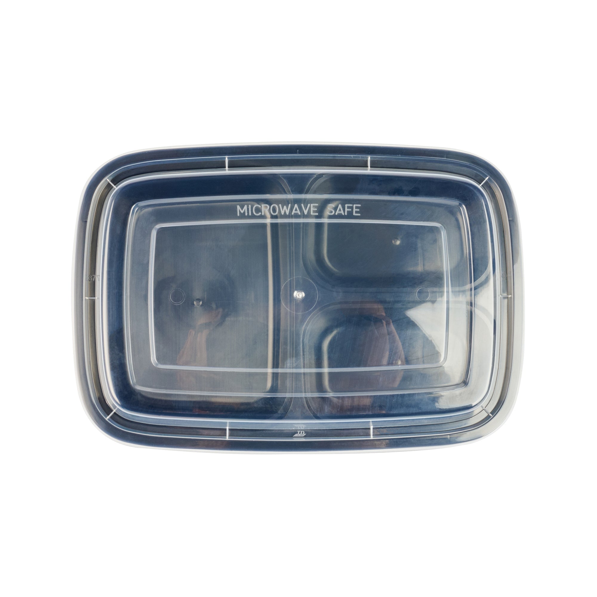 Asporto 26 oz Black Plastic 3 Compartment Food Container - with Clear Lid, Microwavable - 8 3/4" x 6" x 1 3/4" - 100 count box