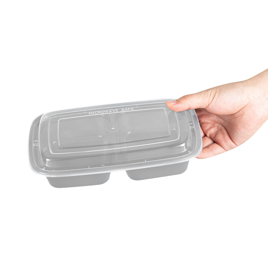 Asporto 26 oz Silver Plastic 3 Compartment Food Container - with Clear Lid, Microwavable - 8 3/4" x 6" x 1 3/4" - 100 count box