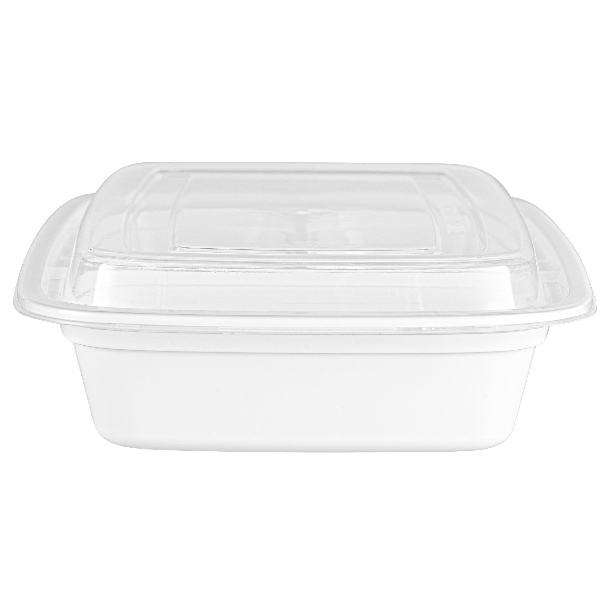 Asporto 26 oz White Plastic 3 Compartment Food Container - with Clear Lid, Microwavable - 8 3/4" x 6" x 1 3/4" - 100 count box