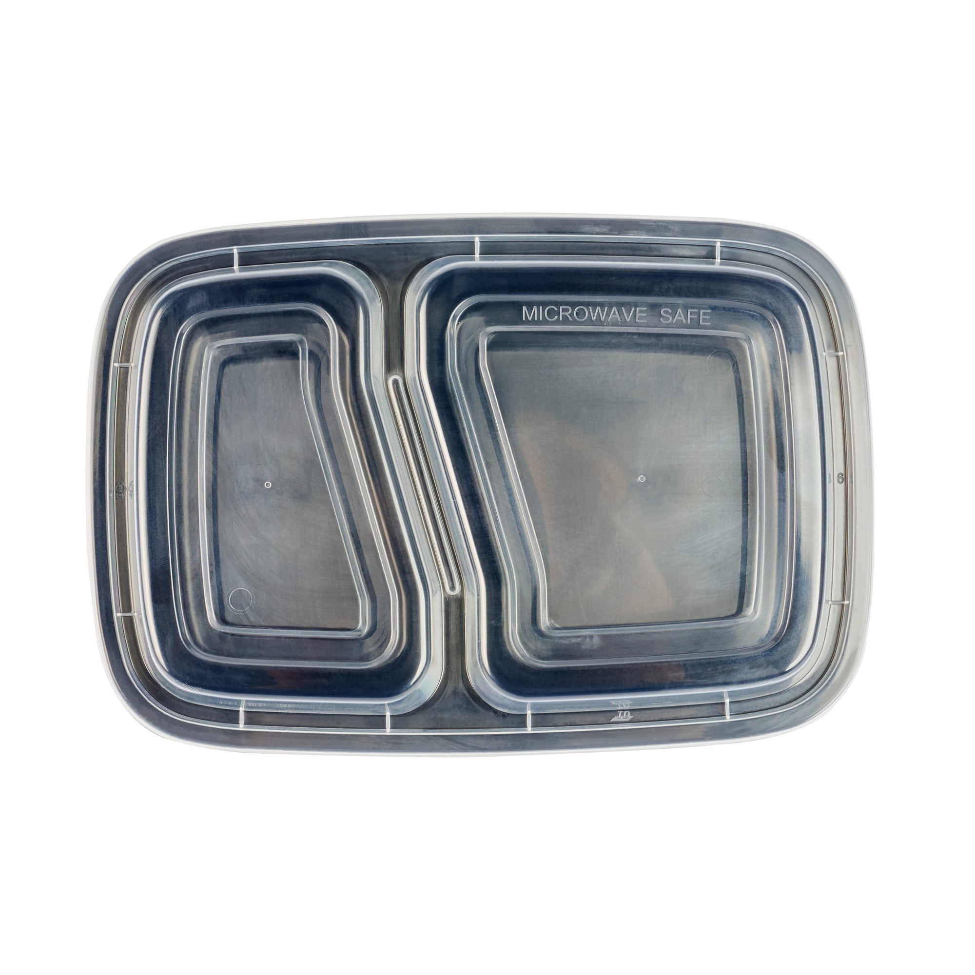 Asporto 32 oz Black Plastic 2 Compartment Food Container - with Clear Lid, Microwavable - 8 3/4" x 6" x 2" - 50 count box