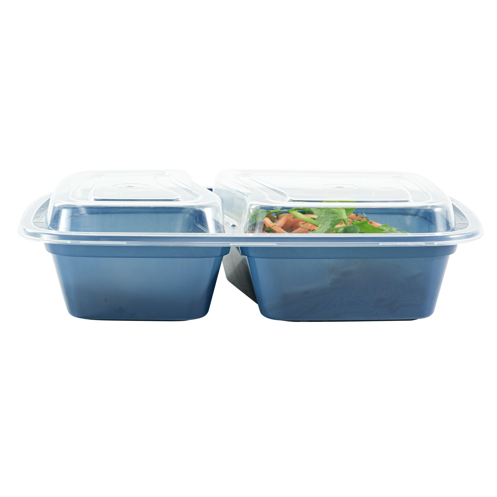 Asporto 32 oz Midnight Blue Plastic 2 Compartment Food Container - with Clear Lid, Microwavable - 8 3/4" x 6" x 2" - 100 count box