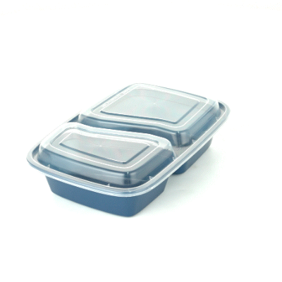 Asporto 32 oz Midnight Blue Plastic 2 Compartment Food Container - with Clear Lid, Microwavable - 8 3/4" x 6" x 2" - 100 count box