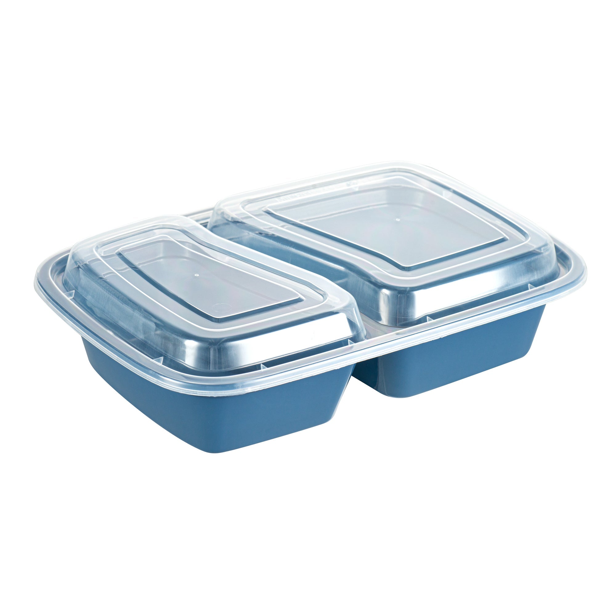 Asporto 32 oz Midnight Blue Plastic 2 Compartment Food Container - with Clear Lid, Microwavable - 8 3/4" x 6" x 2" - 100 count box