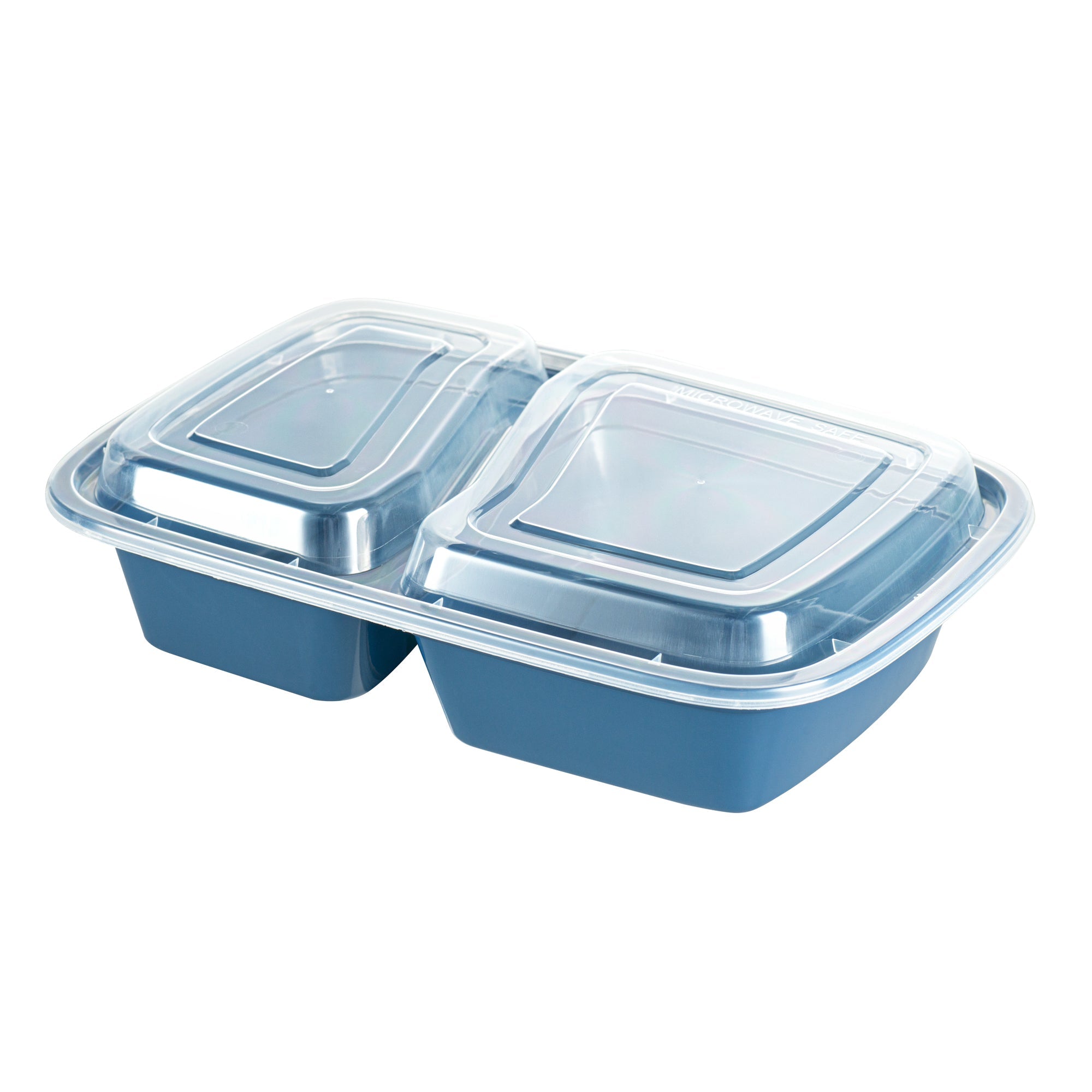 Asporto 32 oz Midnight Blue Plastic 2 Compartment Food Container - with Clear Lid, Microwavable - 8 3/4" x 6" x 2" - 100 count box