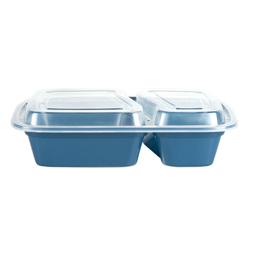 Asporto 32 oz Midnight Blue Plastic 2 Compartment Food Container - with Clear Lid, Microwavable - 8 3/4" x 6" x 2" - 100 count box