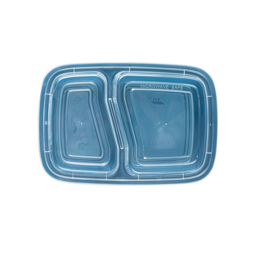 Asporto 32 oz Midnight Blue Plastic 2 Compartment Food Container - with Clear Lid, Microwavable - 8 3/4" x 6" x 2" - 100 count box