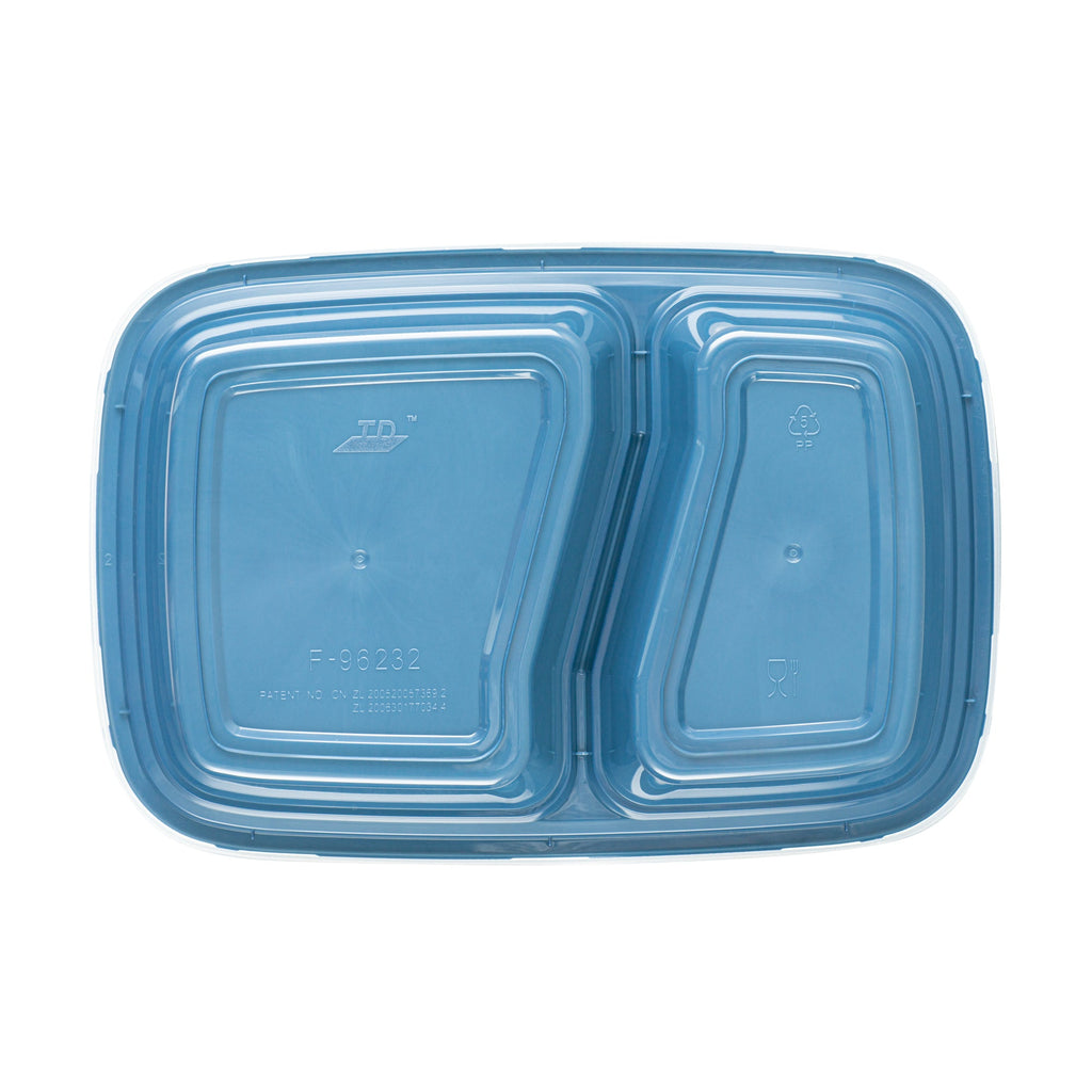 Asporto 32 oz Midnight Blue Plastic 2 Compartment Food Container - with Clear Lid, Microwavable - 8 3/4" x 6" x 2" - 100 count box