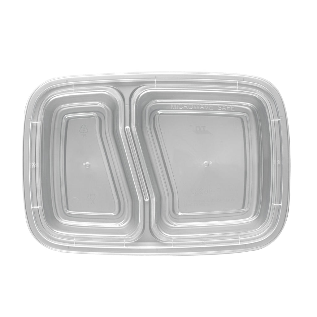 Asporto 32 oz Silver Plastic 2 Compartment Food Container - with Clear Lid, Microwavable - 8 3/4" x 6" x 2" - 100 count box