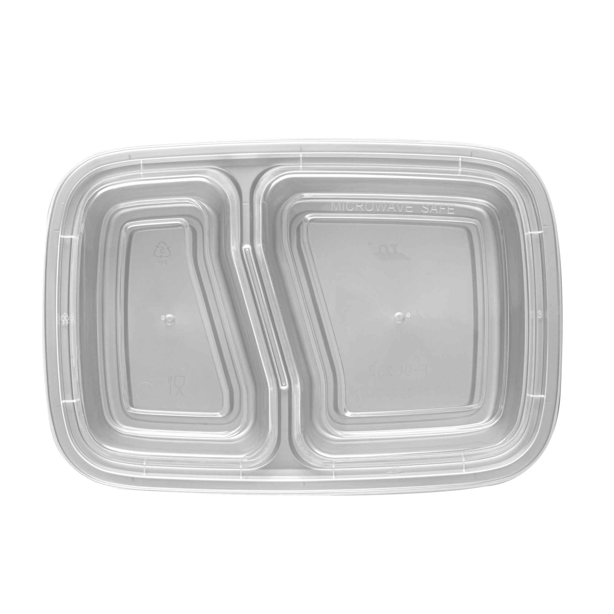 Asporto 32 oz Silver Plastic 2 Compartment Food Container - with Clear Lid, Microwavable - 8 3/4" x 6" x 2" - 100 count box