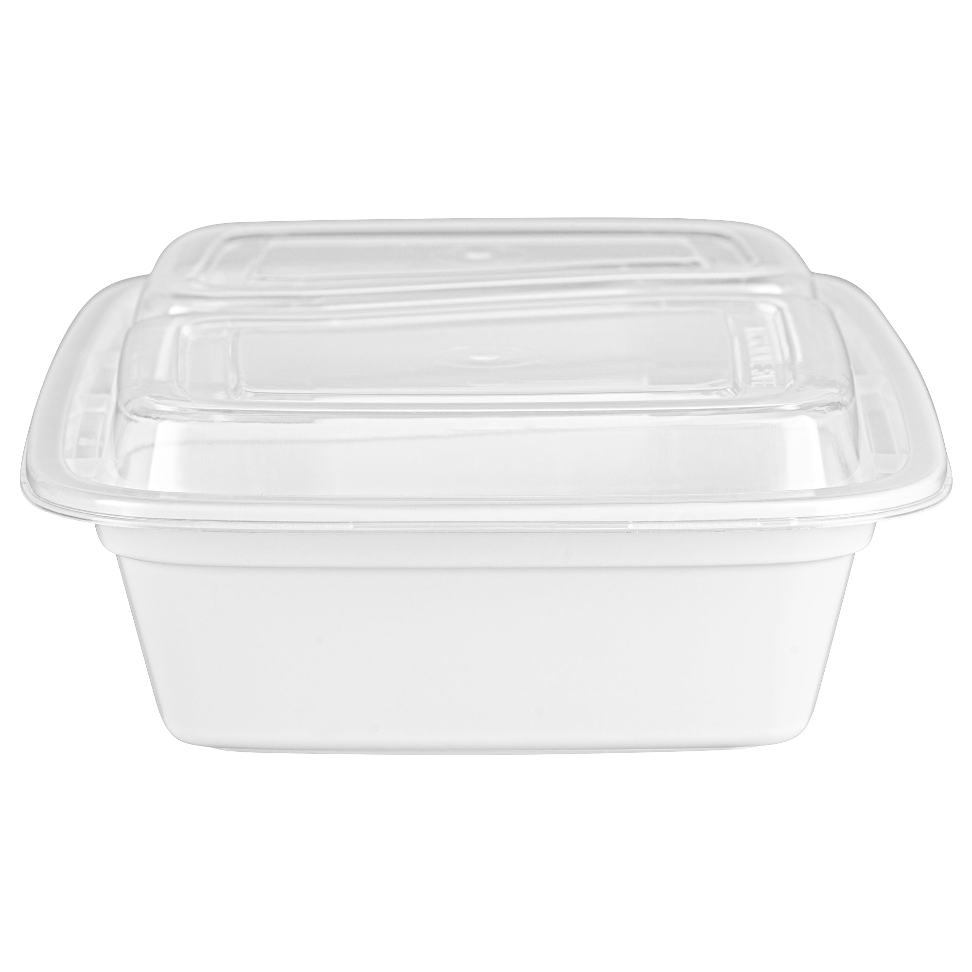Asporto 32 oz White Plastic 2 Compartment Food Container - with Clear Lid, Microwavable - 8 3/4" x 6" x 2" - 50 count box