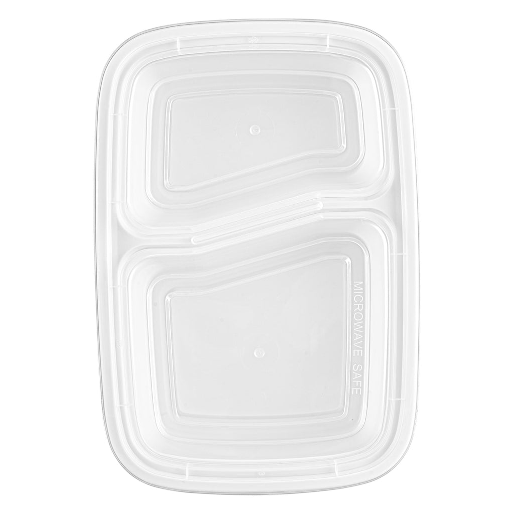 Asporto 32 oz White Plastic 2 Compartment Food Container - with Clear Lid, Microwavable - 8 3/4" x 6" x 2" - 50 count box
