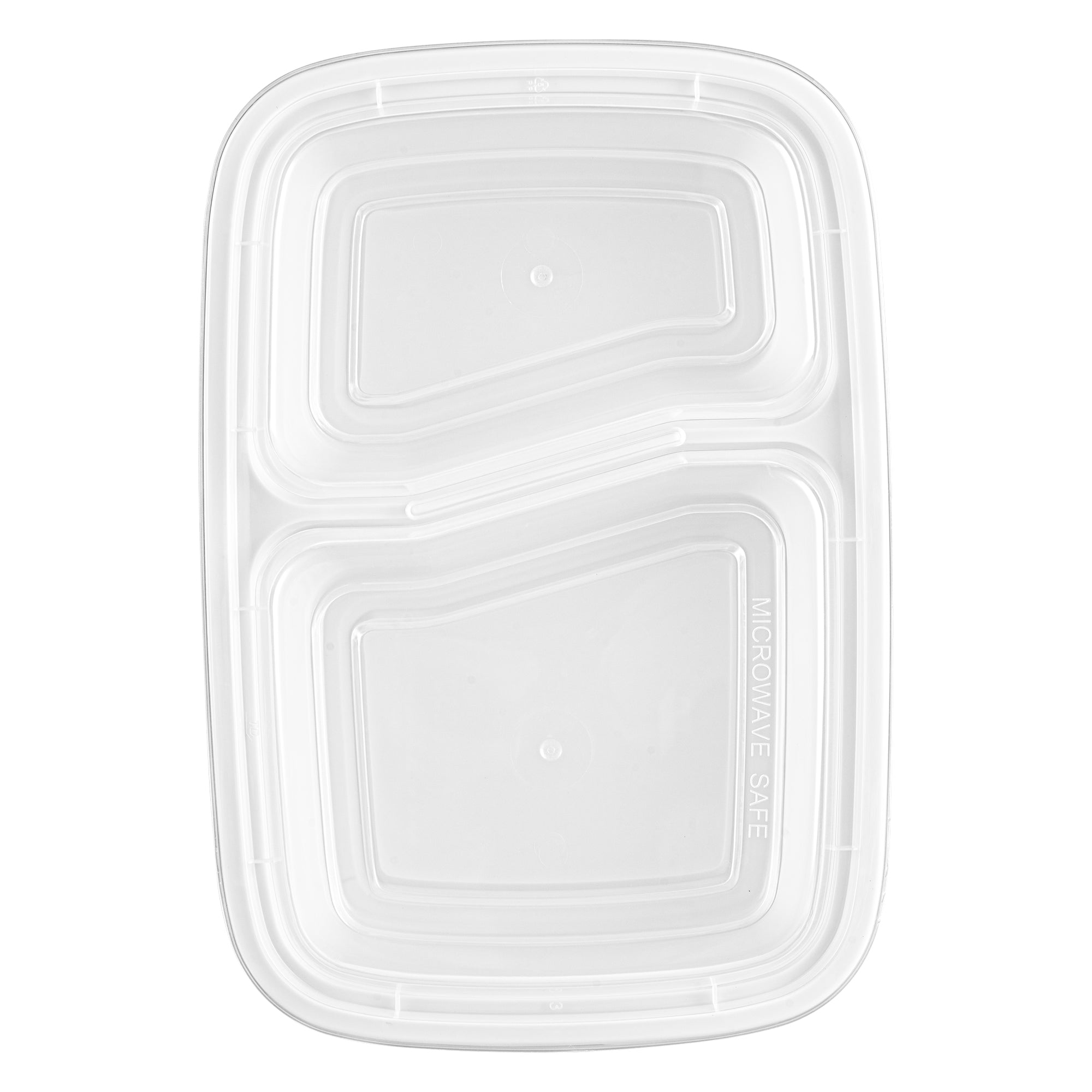 Asporto 32 oz White Plastic 2 Compartment Food Container - with Clear Lid, Microwavable - 8 3/4" x 6" x 2" - 50 count box