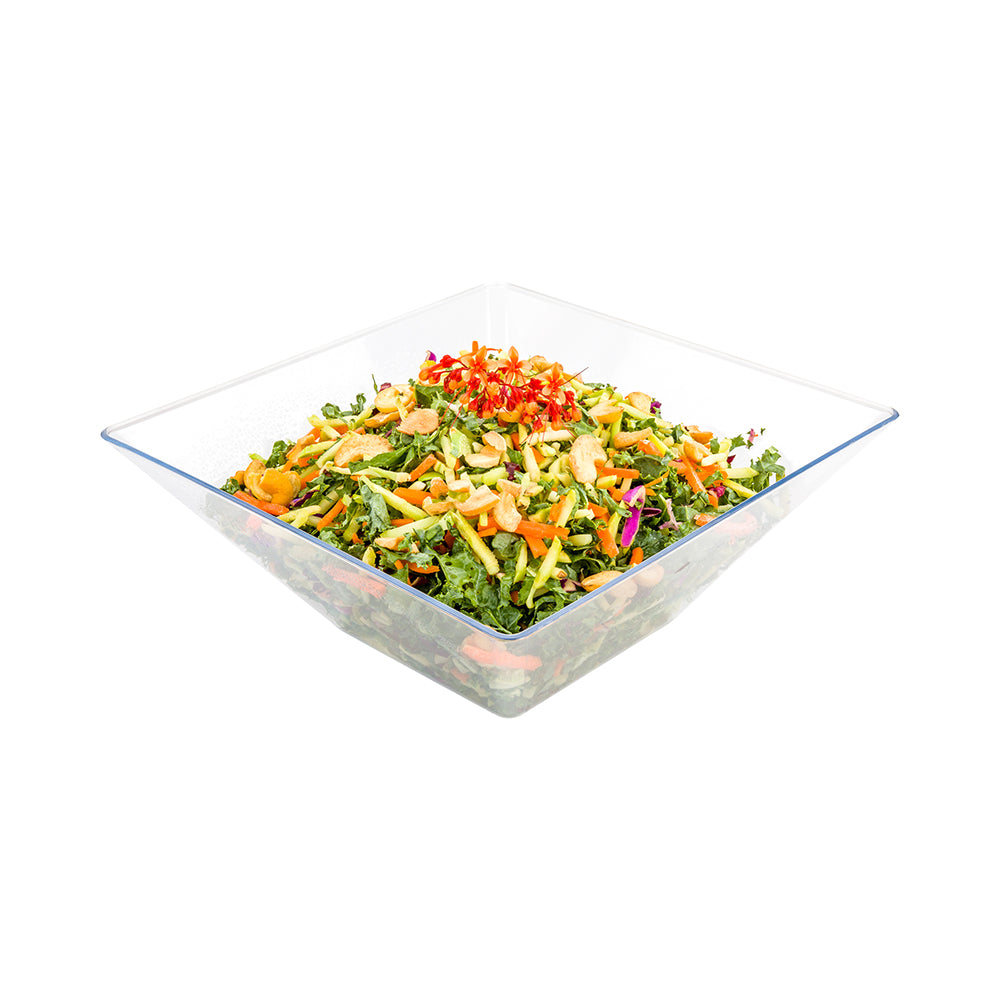 Maxi Serve 56 oz Clear Plastic Modern Small Catering Serving Bowl - 8 1/2" x 8 1/2" x 3 1/2" - 25 count box