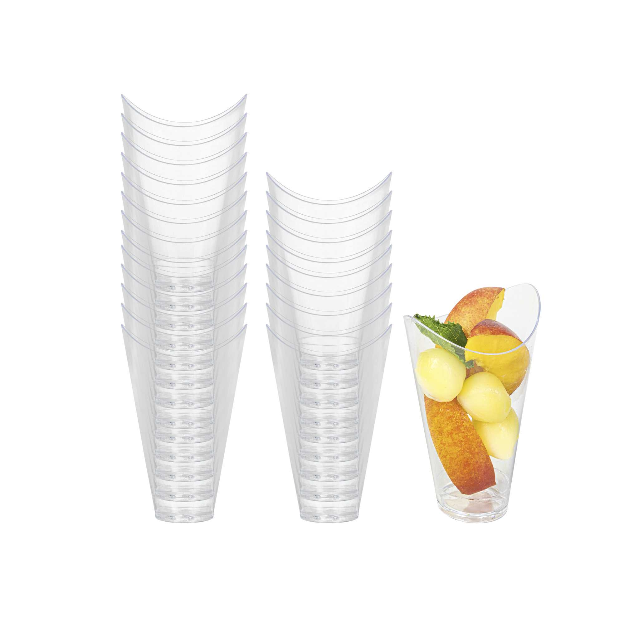 Mini Serve 3 oz Clear Plastic Mini Mezzaluna Cup - 3 1/4" x 2" x 1 1/2" - 25 count box