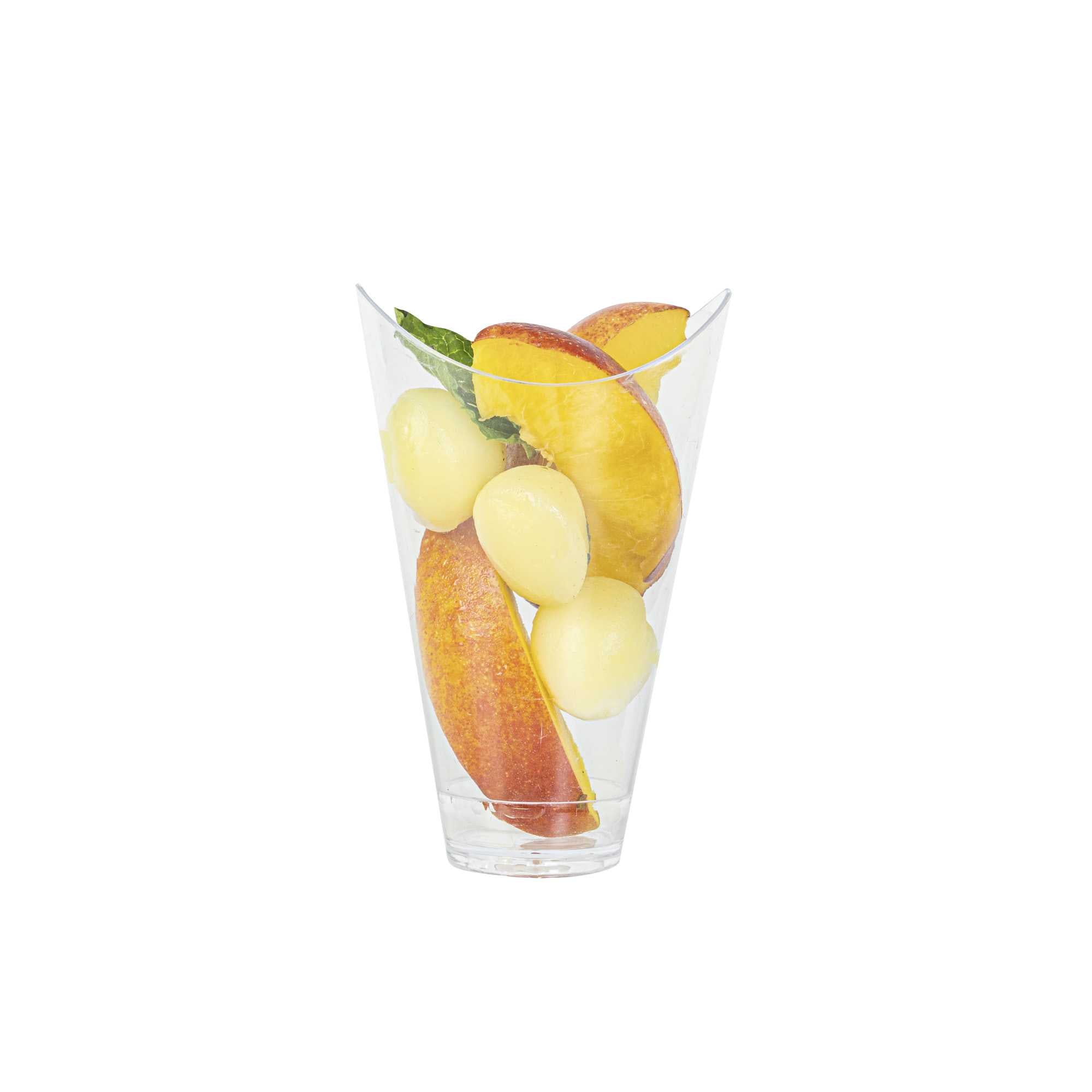 Mini Serve 3 oz Clear Plastic Mini Mezzaluna Cup - 3 1/4" x 2" x 1 1/2" - 25 count box