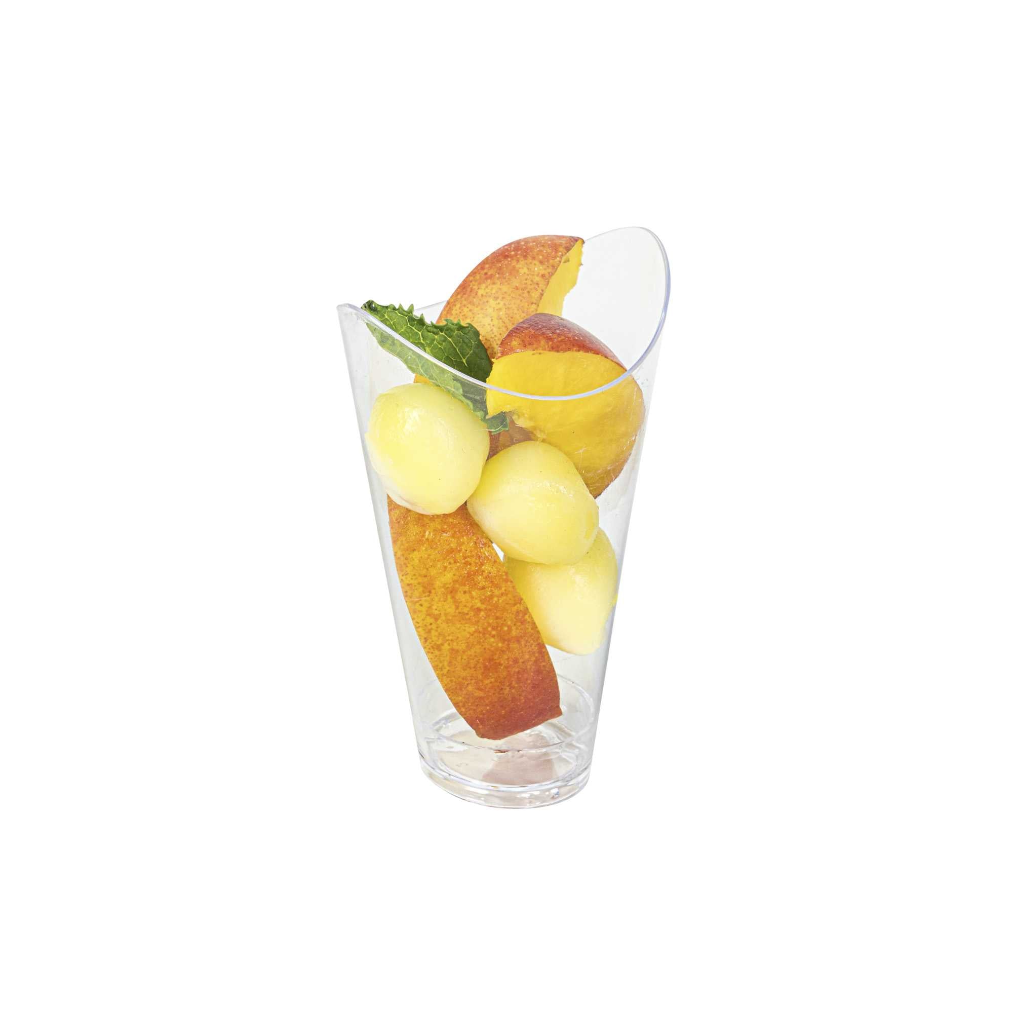Mini Serve 3 oz Clear Plastic Mini Mezzaluna Cup - 3 1/4" x 2" x 1 1/2" - 25 count box