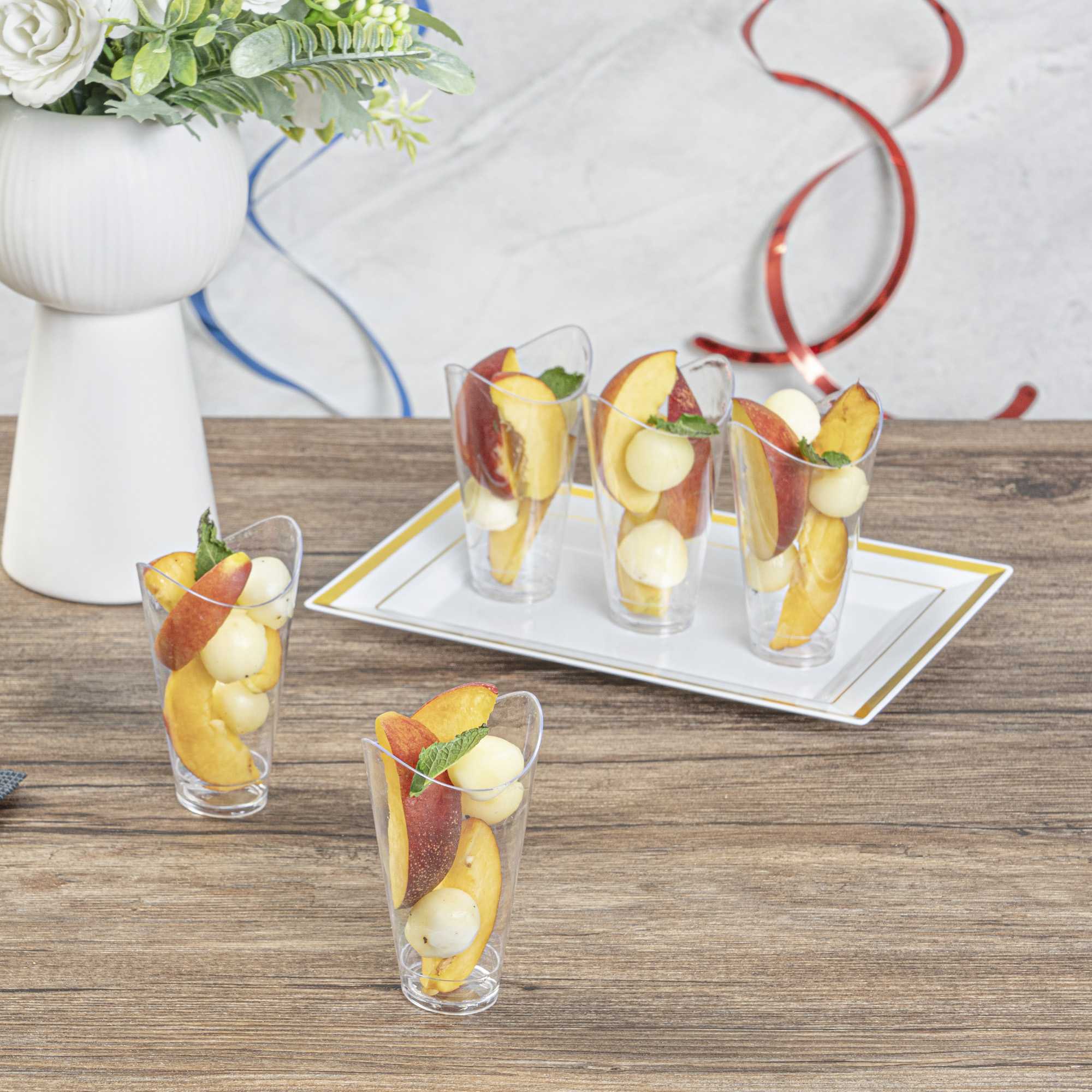 Mini Serve 3 oz Clear Plastic Mini Mezzaluna Cup - 3 1/4" x 2" x 1 1/2" - 100 count box