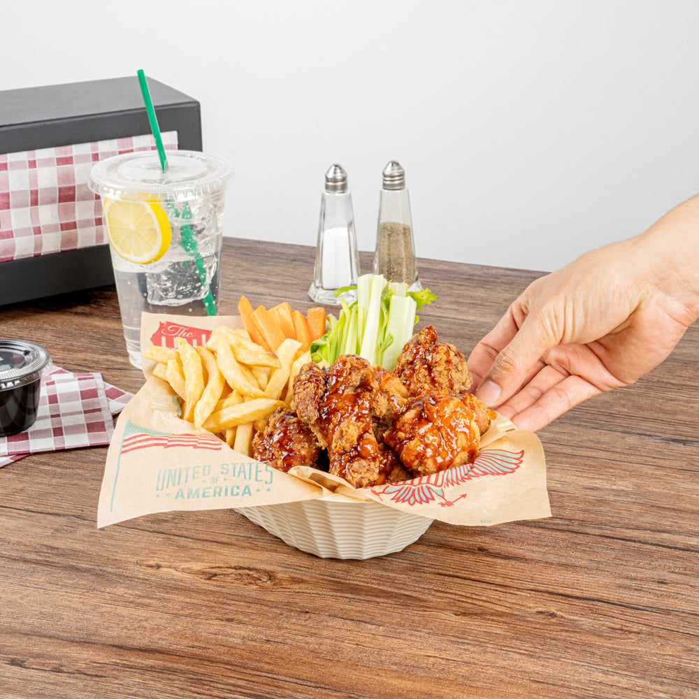 Maxi Serve 25 oz Cream Plastic Oval Food Serving Basket - Disposable - 9 1/4" x 6 1/4" x 2 1/2" - 25 count box