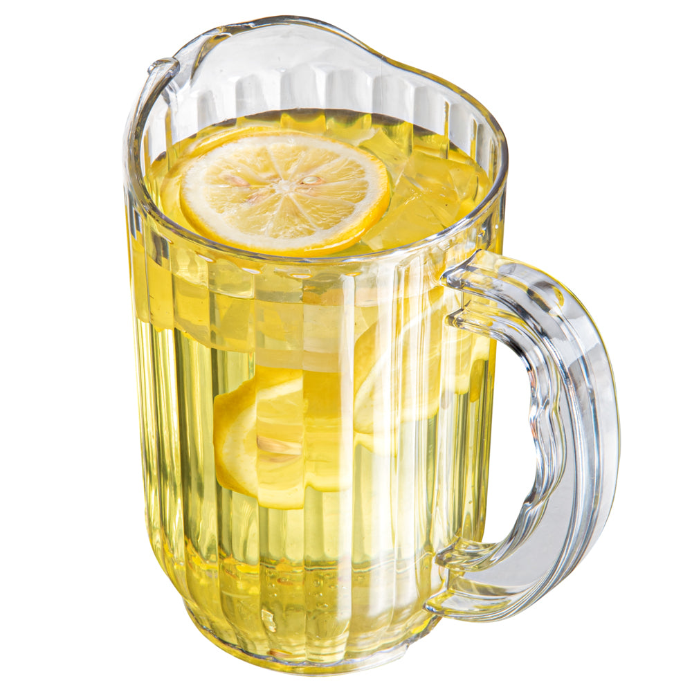 Chef 101 32 oz Clear Plastic Water Pitcher - 4 1/4" x 4 1/4" x 6 3/4" - 1 count box