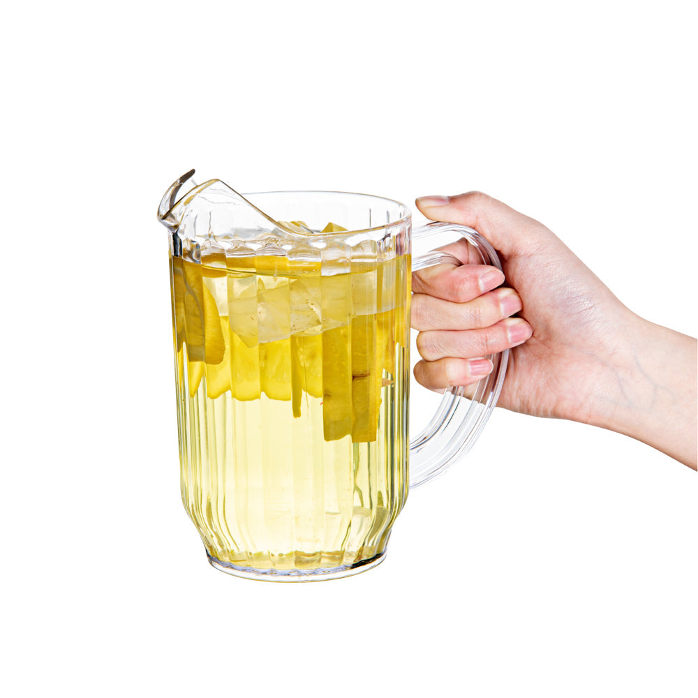 Chef 101 32 oz Clear Plastic Water Pitcher - 4 1/4" x 4 1/4" x 6 3/4" - 1 count box