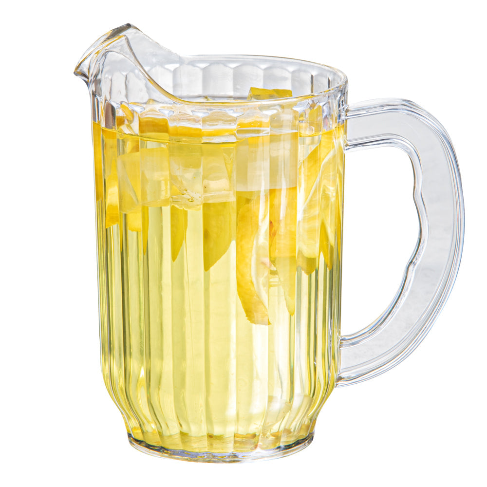 Chef 101 32 oz Clear Plastic Water Pitcher - 4 1/4" x 4 1/4" x 6 3/4" - 1 count box