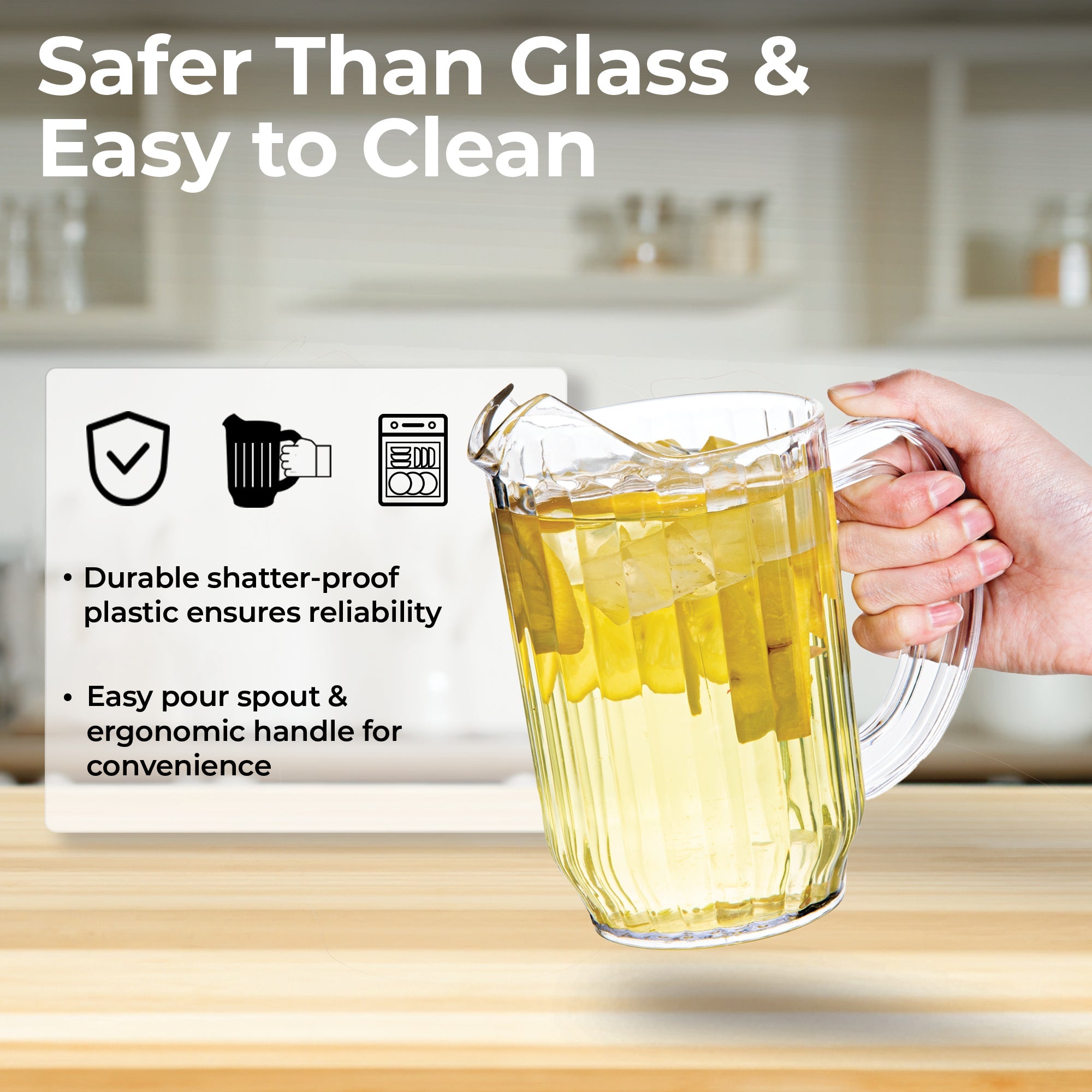 Chef 101 32 oz Clear Plastic Water Pitcher - 4 1/4" x 4 1/4" x 6 3/4" - 1 count box