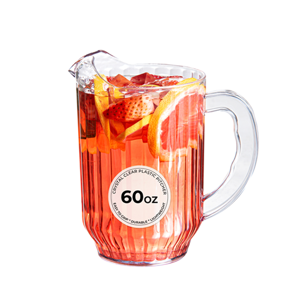 Chef 101 60 oz Clear Plastic Water Pitcher - 5" x 5" x 7 3/4" - 1 count box