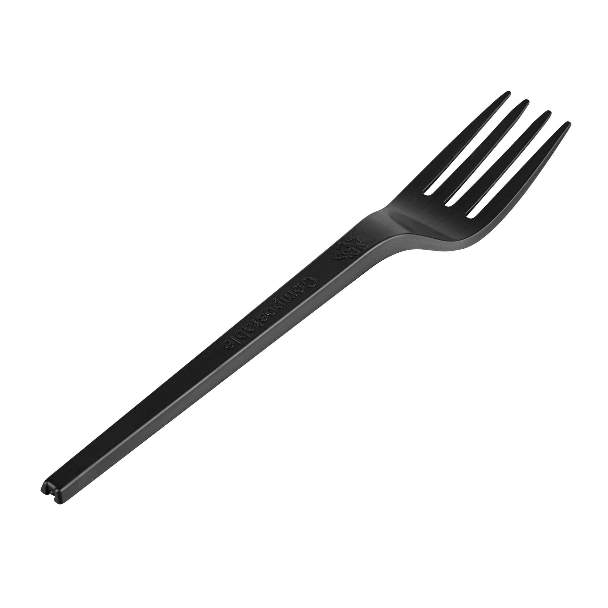 Basic Nature Black CPLA Plastic Fork - Heat-Resistant, Compostable - 6 1/2" x 1" x 1/2" - 50 count box