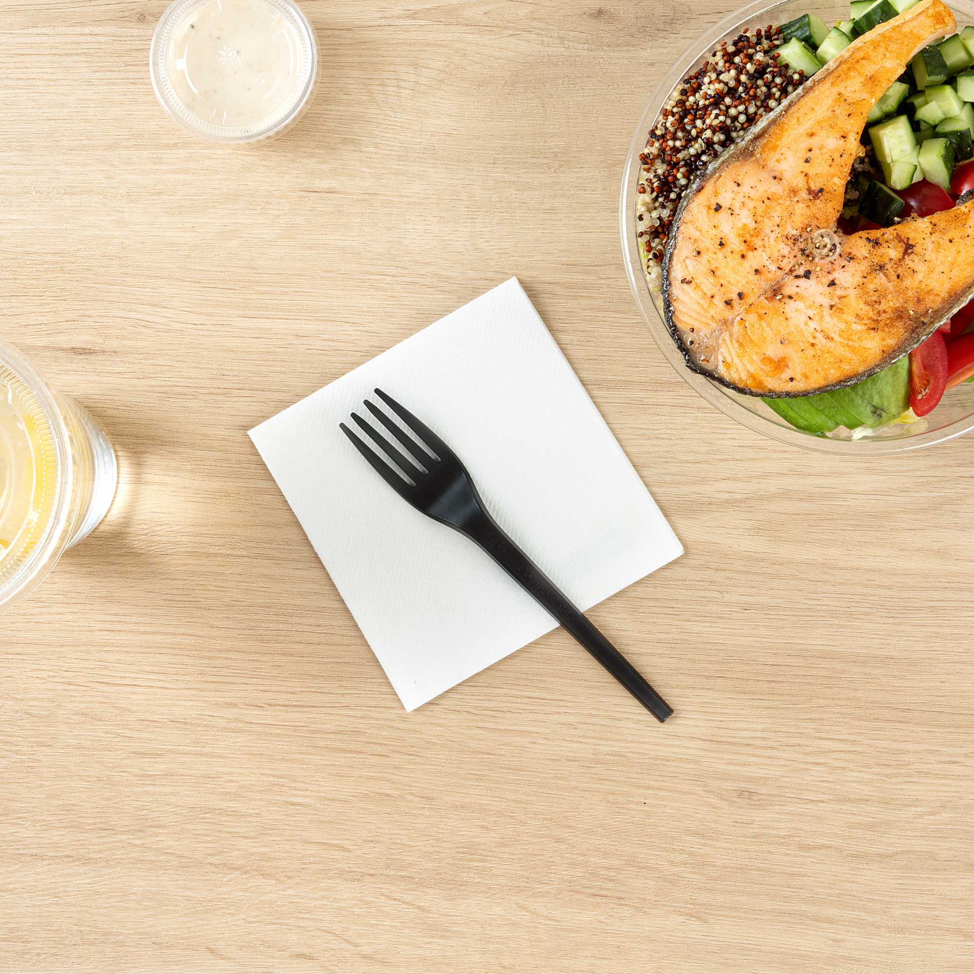Basic Nature Black CPLA Plastic Fork - Heat-Resistant, Compostable - 6 1/2" x 1" x 1/2" - 50 count box