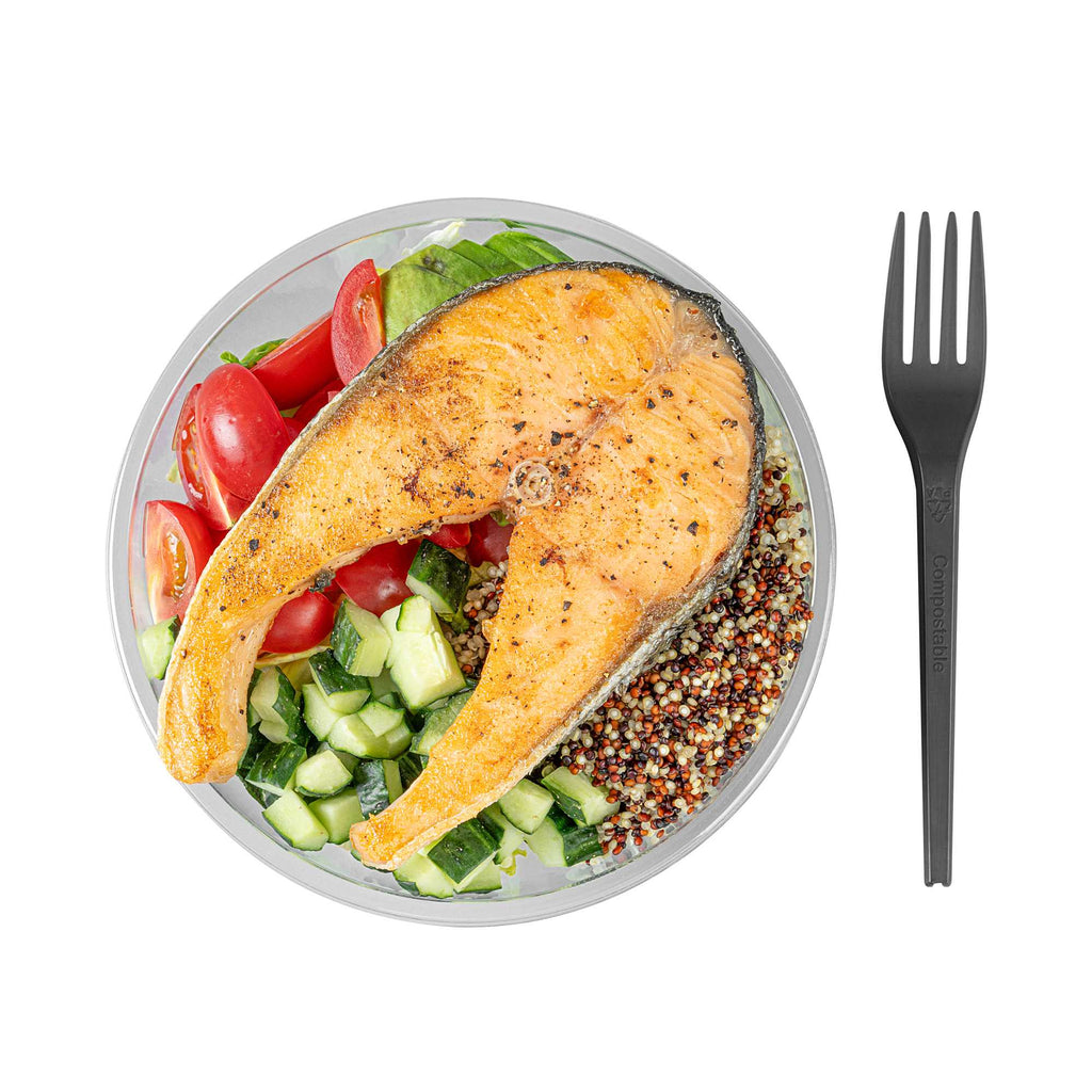 Basic Nature Black CPLA Plastic Fork - Heat-Resistant, Compostable - 6 1/2" x 1" x 1/2" - 250 count box