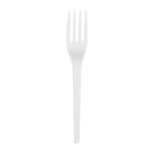 Basic Nature White CPLA Plastic Fork - Heat-Resistant, Compostable - 6 1/2" x 1" x 1/2" - 250 count box