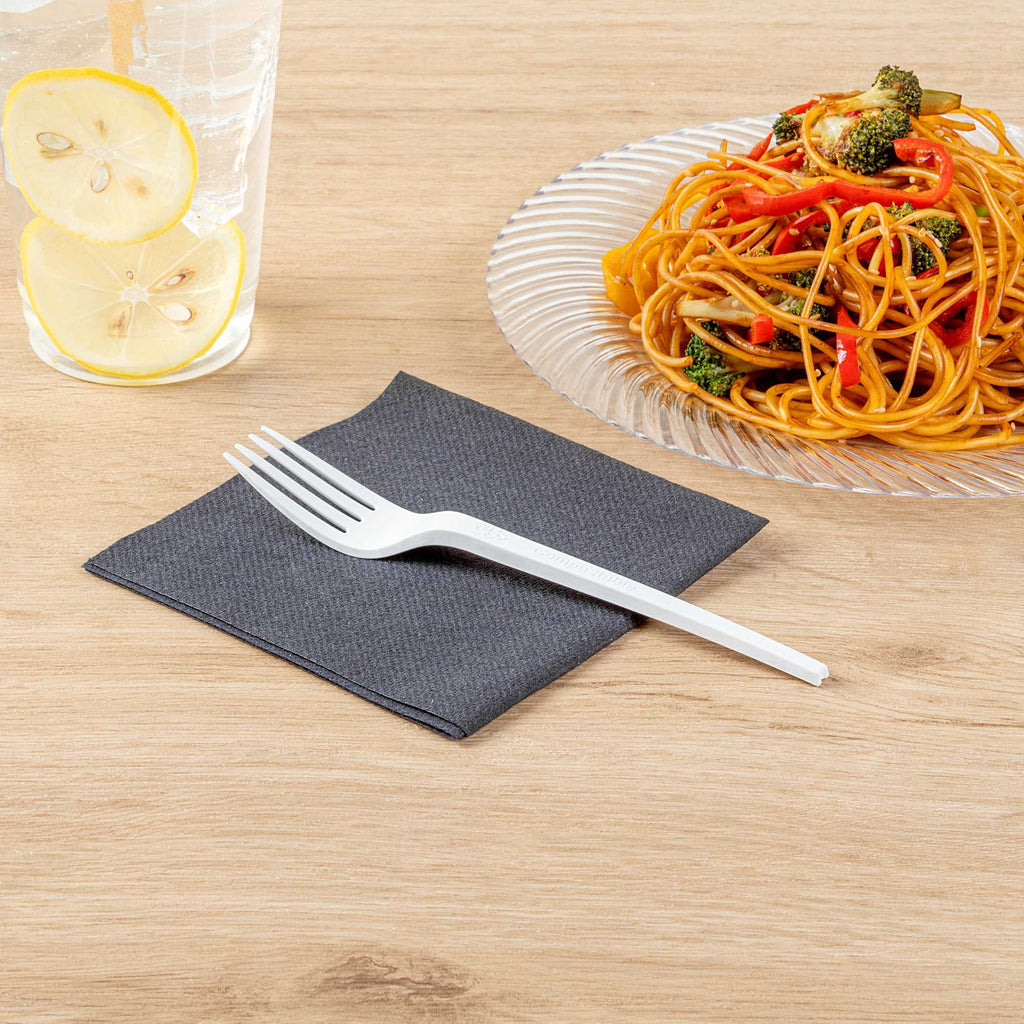 Basic Nature White CPLA Plastic Fork - Heat-Resistant, Compostable - 6 1/2" x 1" x 1/2" - 50 count box