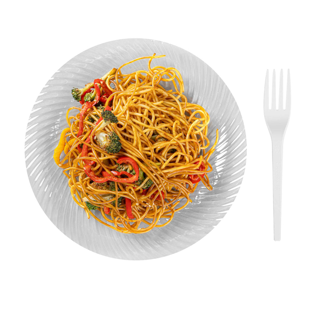 Basic Nature White CPLA Plastic Fork - Heat-Resistant, Compostable - 6 1/2" x 1" x 1/2" - 50 count box
