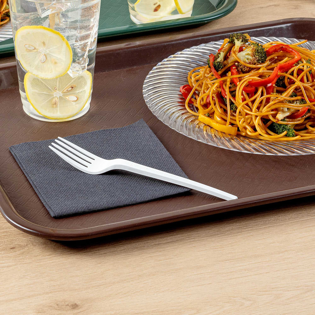 Basic Nature White CPLA Plastic Fork - Heat-Resistant, Compostable - 6 1/2" x 1" x 1/2" - 50 count box